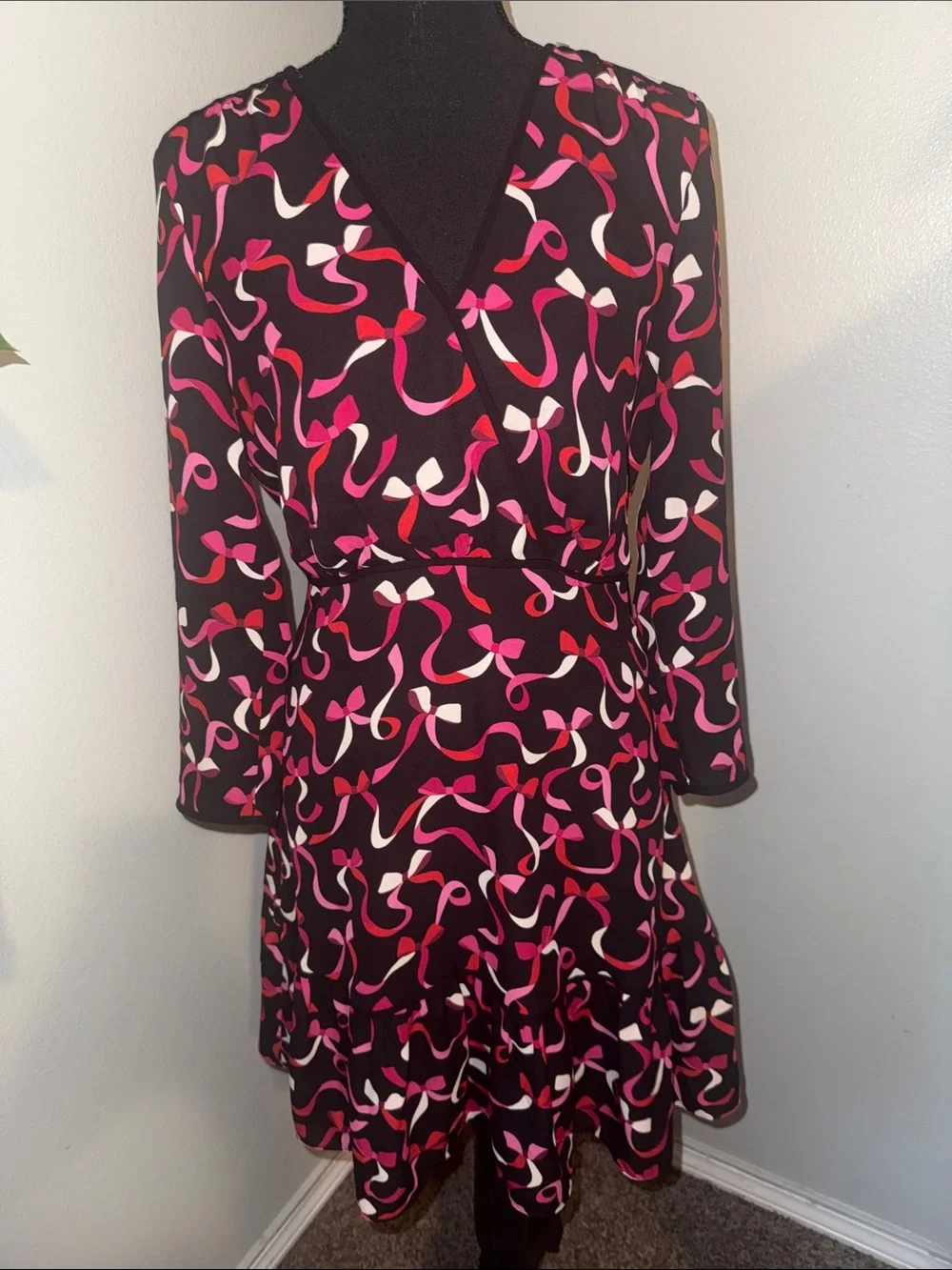 kate spade Black Dress with Pink and Red Abstract Ribbon Print